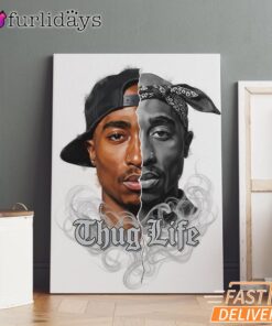 Tupac Thug Life Split Face Canvas, Rap Lengends Poster