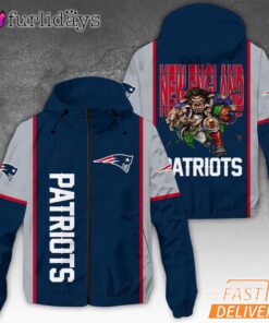 New England Patriots Team Logo Vertical Text Graphic Windbreaker Jacket