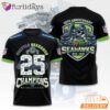Seattle Seahawks 25 Champions Anniversary Print 2026 Fan T Shirt