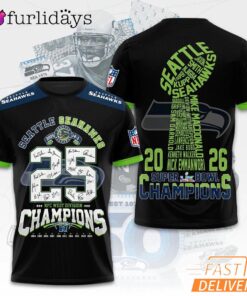 Seattle Seahawks 25 Champions Anniversary Team Print 2026 Fan T Shirt