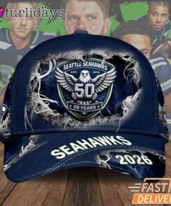 Seattle Seahawks 50 Anniversary Champions Badge 2026 Fan Cap