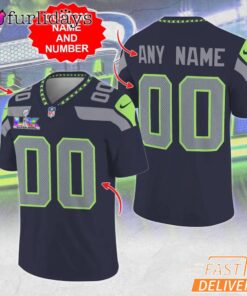 Seattle Seahawks Custom Name Number Dark Navy Game Jersey Limited Edition Football Jersey