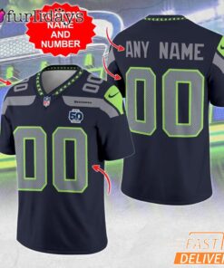 Seattle Seahawks Custom Name Number Neon Outline Navy Jersey Limited Football Jersey