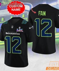 Seattle Seahawks Fan 12 Logo Black Jersey 2026 12th Man NFL Football Jersey