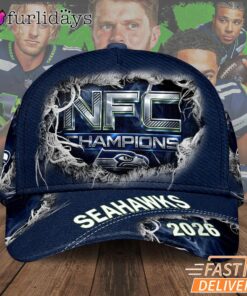 Seattle Seahawks NFC Champions Metallic Badge 2026 Fan Cap