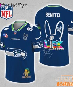 Seattle Seahawks Super Bowl LX City Skyline Bunny Graphic Navy Limited Football Jersey