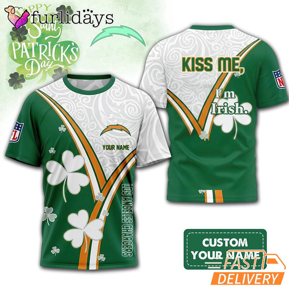 Custom Los Angeles Chargers Kiss Me I'm Irish Lucky Green Shirt Custom Los Angeles Chargers Kiss Me I'm Irish Lucky Green Shirt