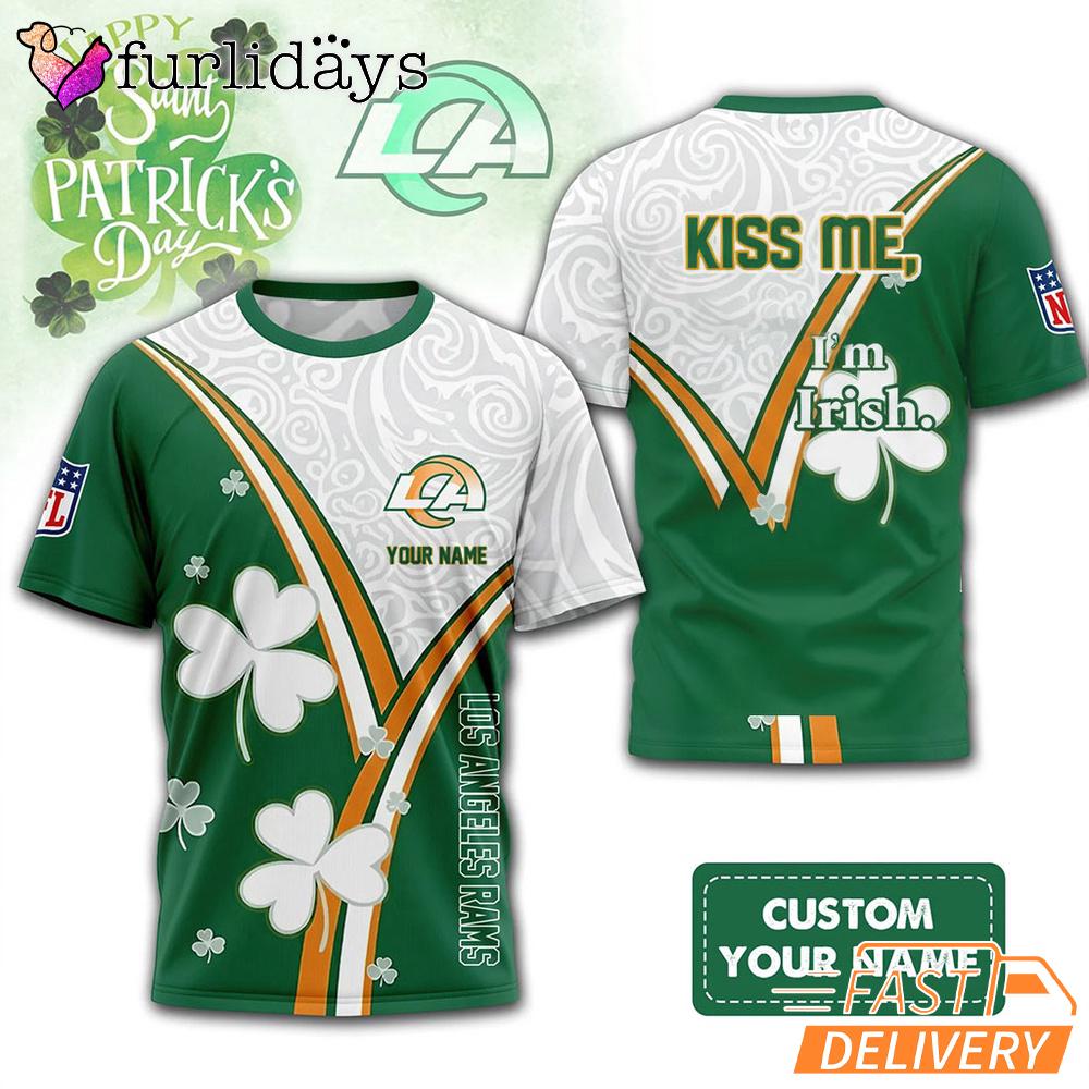 Custom Los Angeles Rams Kiss Me I'm Irish Lucky Green Shirt Custom Los Angeles Rams Kiss Me I'm Irish Lucky Green Shirt