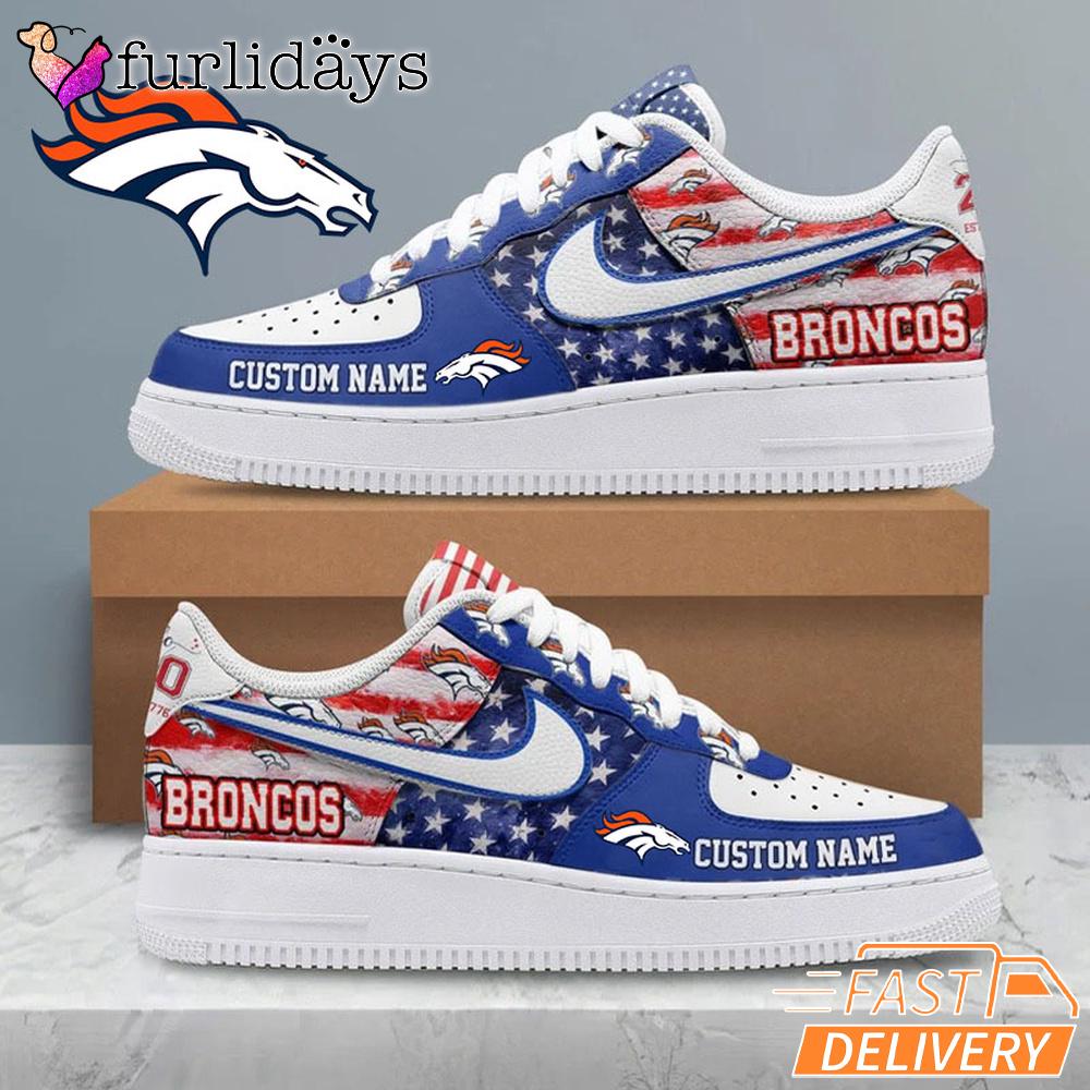 Denver Broncos USA Flag Custom Air Force 1 Sneakers 250 Years Shoes Denver Broncos USA Flag Custom Air Force 1 Sneakers 250 Years Shoes