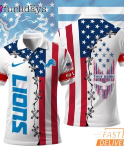 Detroit Lions 250 Years Of America Patriotic Custom Name Polo Shirt