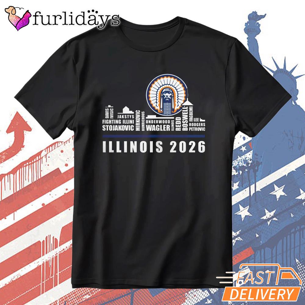 Illinois Fighting Illini Skyline 2026 NCAA Basketball Fan T-Shirt Illinois Fighting Illini Skyline 2026 NCAA Basketball Fan T-Shirt