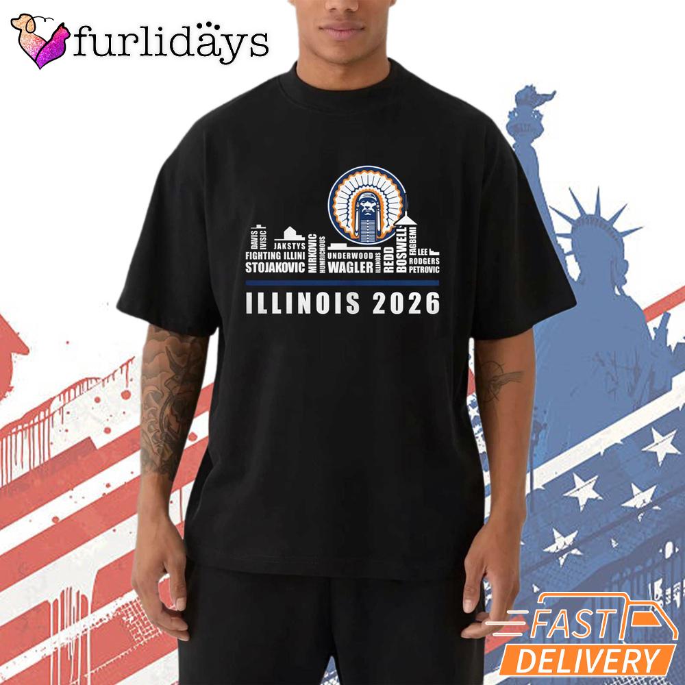 Illinois Fighting Illini Skyline 2026 NCAA Basketball Fan T-Shirt Illinois Fighting Illini Skyline 2026 NCAA Basketball Fan T-Shirt
