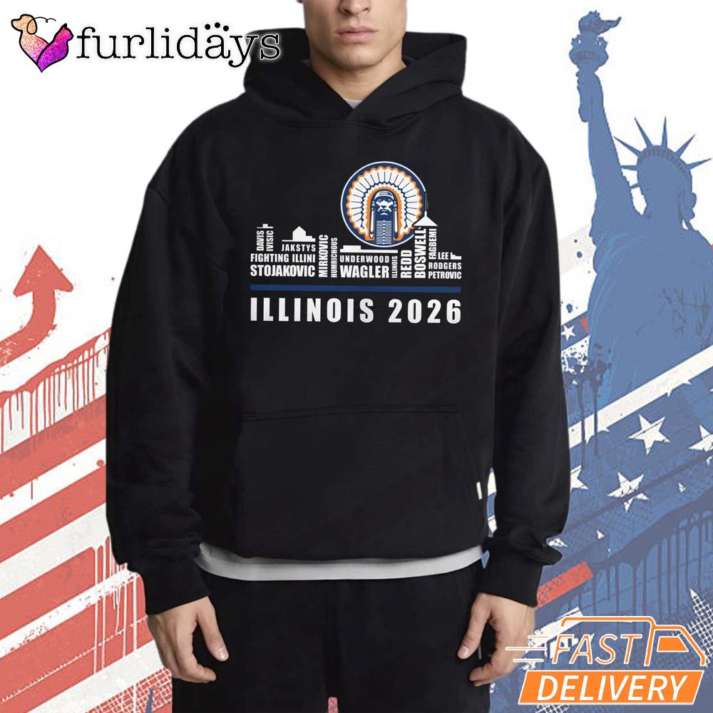 Illinois Fighting Illini Skyline 2026 NCAA Basketball Fan T-Shirt Illinois Fighting Illini Skyline 2026 NCAA Basketball Fan T-Shirt