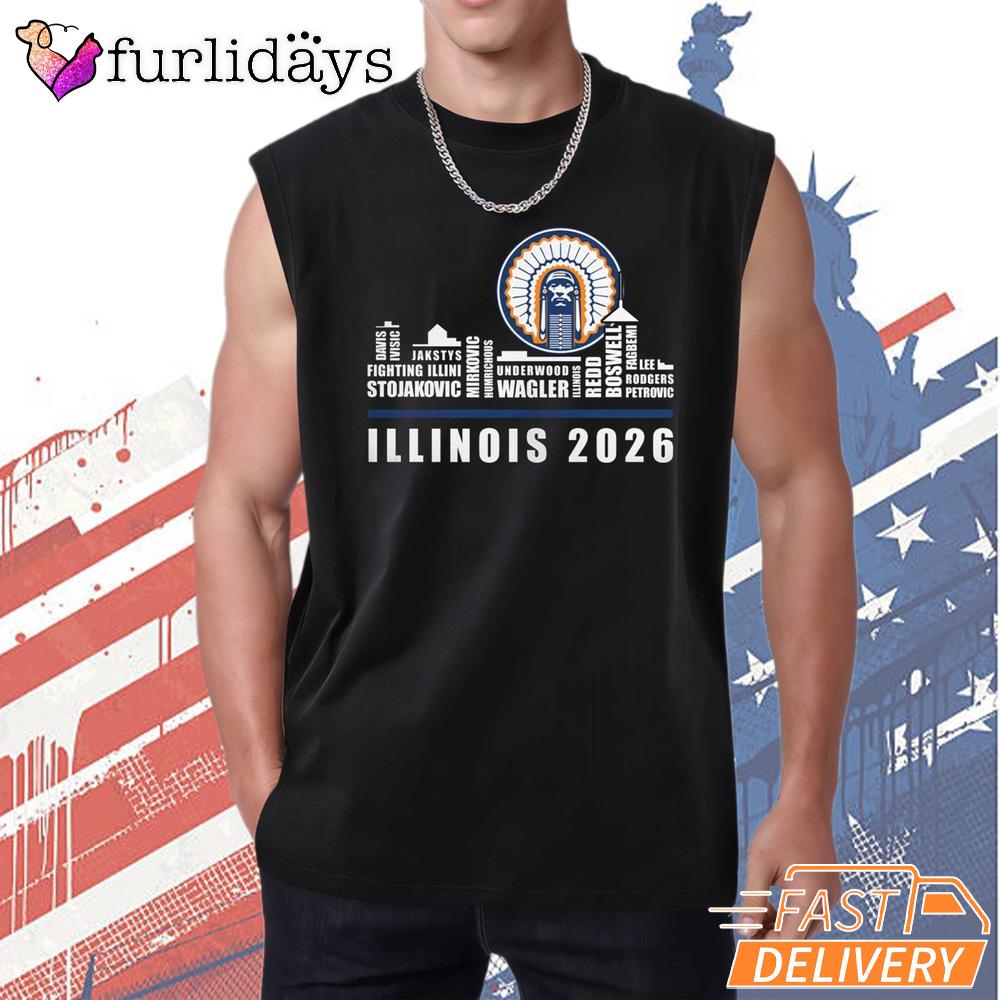 Illinois Fighting Illini Skyline 2026 NCAA Basketball Fan T-Shirt Illinois Fighting Illini Skyline 2026 NCAA Basketball Fan T-Shirt