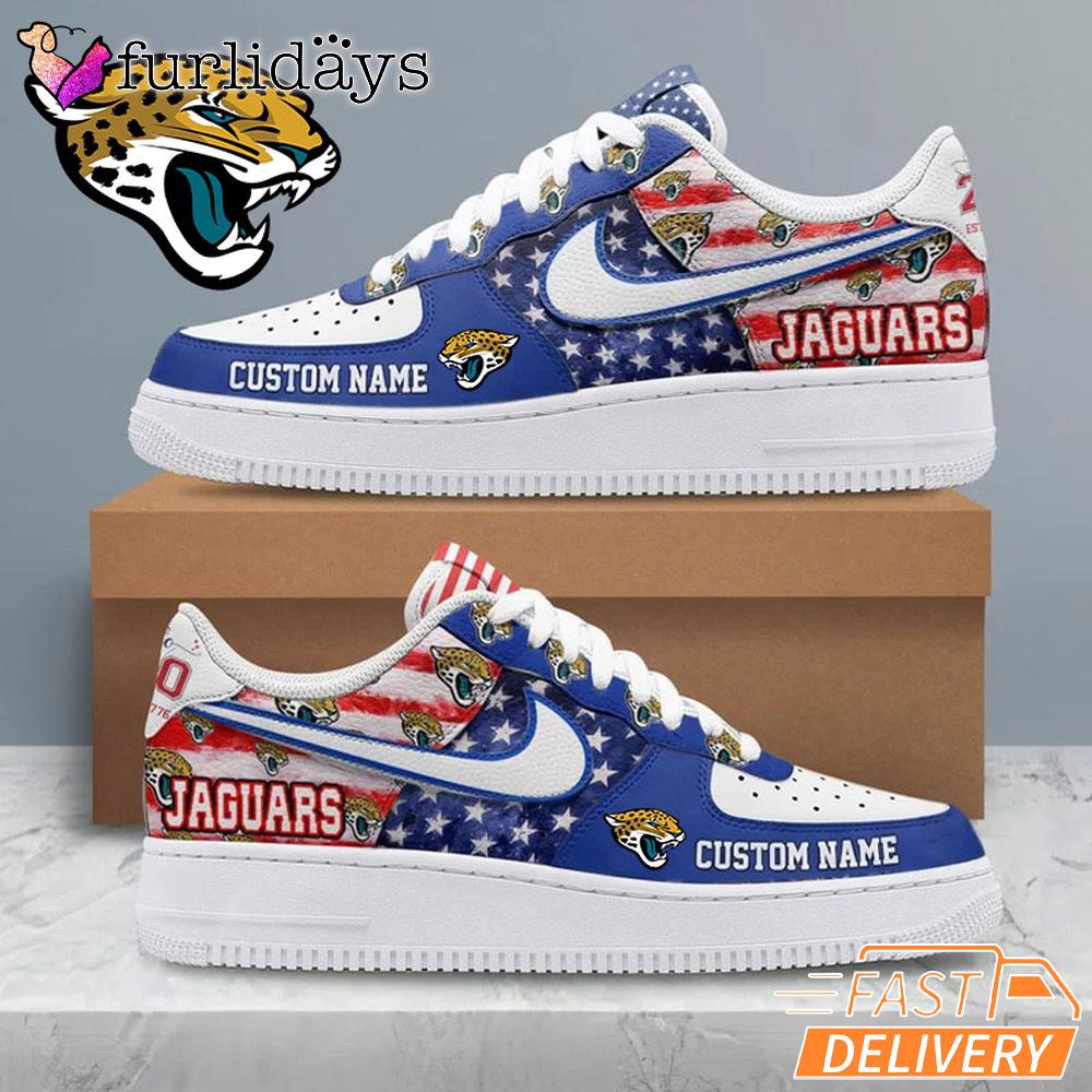 Jacksonville Jaguars USA Flag Custom Air Force 1 Sneakers 250 Years Shoes Jacksonville Jaguars USA Flag Custom Air Force 1 Sneakers 250 Years Shoes