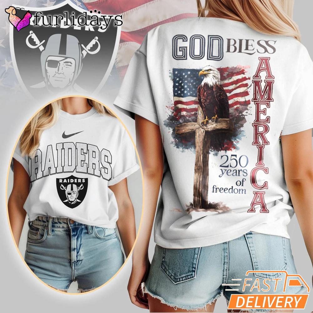 Las Vegas Raiders God Bless America 250 Year Of Freedom T-Shirt Las Vegas Raiders God Bless America 250 Year Of Freedom T-Shirt