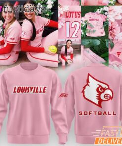 Louisville Cardinals Softball Pink Sweatshirt Breast Cancer Awareness Crewneck