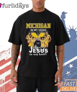 Michigan Wolverines In My Veins Jesus Faith Basketball Fan T-Shirt