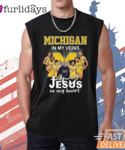 Michigan Wolverines In My Veins Jesus Faith Basketball Fan T-Shirt