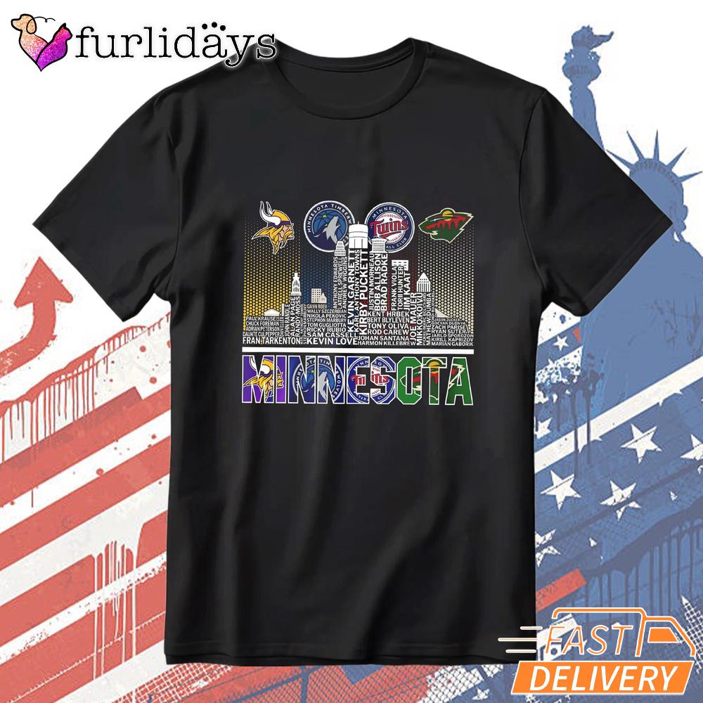 Minnesota Sports Teams Skyline Vikings Timberwolves Twins Wild T-Shirt Minnesota Sports Teams Skyline Vikings Timberwolves Twins Wild T-Shirt