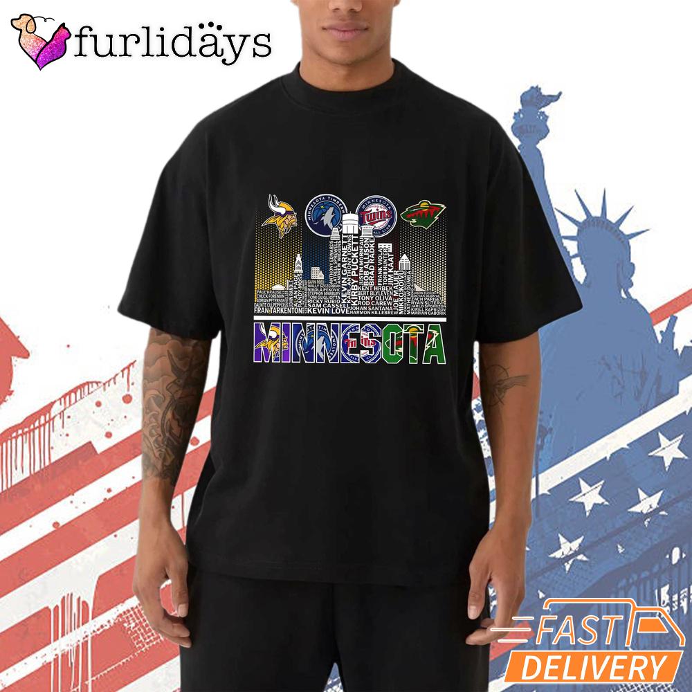 Minnesota Sports Teams Skyline Vikings Timberwolves Twins Wild T-Shirt Minnesota Sports Teams Skyline Vikings Timberwolves Twins Wild T-Shirt