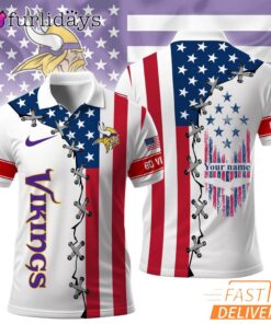 Minnesota Vikings 250 Years Of America Patriotic Custom Name Polo Shirt