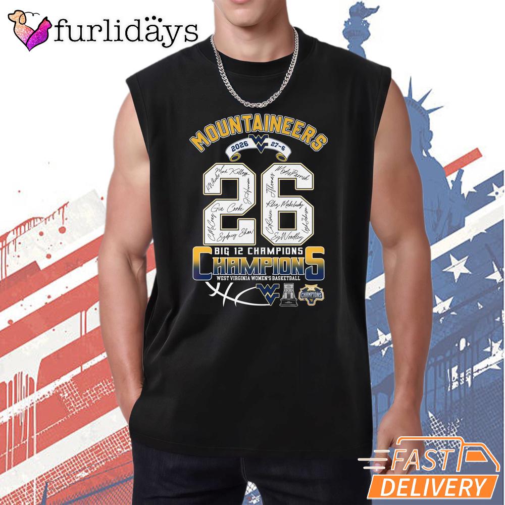 West Virginia Mountaineers 2026 Big 12 Basketball Champions T-Shirt West Virginia Mountaineers 2026 Big 12 Basketball Champions T-Shirt