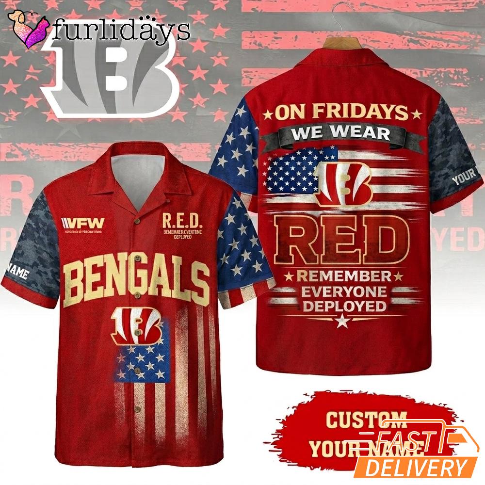 Cincinnati Bengals RED Remember Everyone Deployed On Fridays We Wear Red Custom Hawaiian Shirt Cincinnati Bengals RED Remember Everyone Deployed On Fridays We Wear Red Custom Hawaiian Shirt