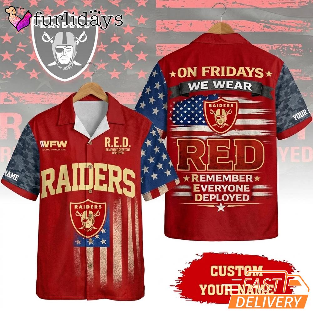 Las Vegas Raiders RED Remember Everyone Deployed On Fridays We Wear Red Custom Hawaiian Shirt Las Vegas Raiders RED Remember Everyone Deployed On Fridays We Wear Red Custom Hawaiian Shirt
