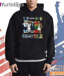 Seattle Sports Teams Mascot Skyline City Fan Graphic T-Shirt