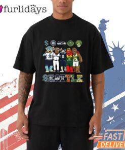 Seattle Sports Teams Mascot Skyline City Fan Graphic T-Shirt