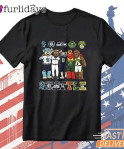 Seattle Sports Teams Mascot Skyline City Fan Graphic T-Shirt