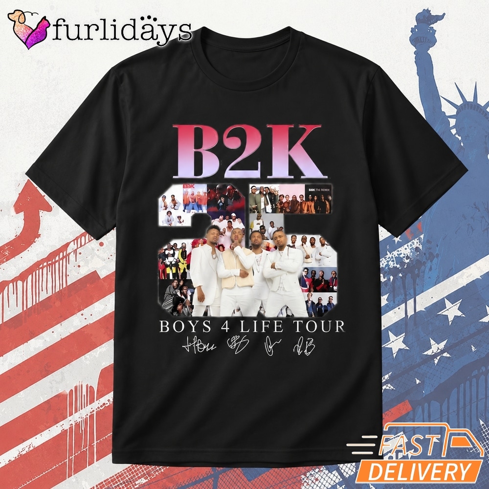 B2K Boys 4 Life Tour Signature T Shirt – Black R&B Music Fan Tee Thiet KE Lai Hinh Anh Tren Mau Sao Cho Hot Trend Moi EP Hon Roi DI Chuyen Hinh Anh IN Tren Mat Truoc Sang Mockup AO Mau