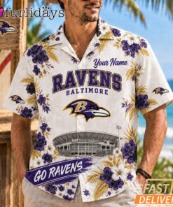 Baltimore Ravens Floral Stadium Personalized Hawaiian Shirt Football Fan Gift