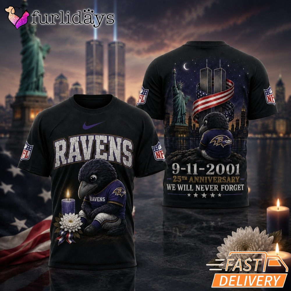 Baltimore Ravens Never Forget 911 25th Anniversary Memorial T Shirt Thay Background Phu Hop Niche OI Tren San Pham Background Hoi MO Lam Noi Bat San Pham Trong Anh
