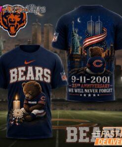 Chicago Bears Never Forget 911 25th Anniversary Memorial T Shirt Thay Background Phu Hop Niche OI Tren San Pham Background Hoi MO Lam Noi Bat San Pham Trong Anh