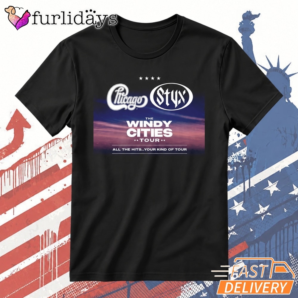 Chicago & Styx Windy Cities Tour 2026 T Shirt – Rock Concert Tour Tee DI Chuyen Hinh Anh IN Tren Mat Truoc Sang Mockup AO Mau Lay Ung Background Mau Thiet KE