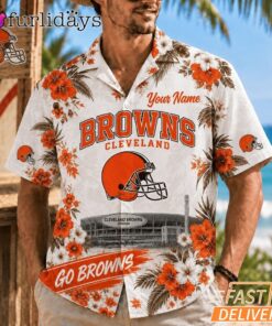 Cleveland Browns Floral Stadium Personalized Hawaiian Shirt Football Fan Gift