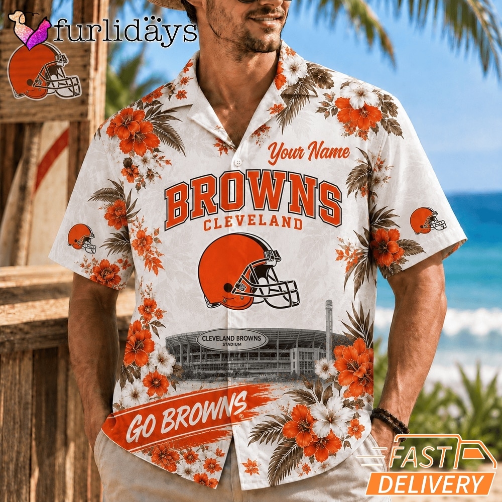 Cleveland Browns Floral Stadium Personalized Hawaiian Shirt Football Fan Gift