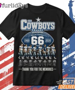 Dallas Cowboys 66th Anniversary T Shirt – Black Football Fan Tee Thiet KE Lai Hinh Anh Tren Mau Sao Cho Hot Trend Moi EP Hon Roi DI Chuyen Hinh Anh IN Tren Mat Truoc Sang Mockup AO Mau