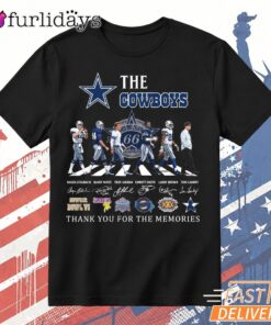 Dallas Cowboys Player Lineup Thank You For The Memories Graphic T Shirt DI Chuyen Hinh Anh IN Tren Mat Truoc Sang Mockup AO Mau Lay Ung Background Mau Thiet KE