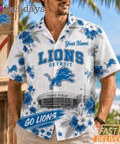 Detroit Lions Floral Stadium Personalized Hawaiian Shirt Football Fan Gift