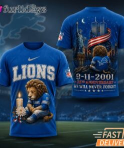 Detroit Lions Never Forget 911 25th Anniversary Memorial T Shirt Thay Background Phu Hop Niche OI Tren San Pham Background Hoi MO Lam Noi Bat San Pham Trong Anh