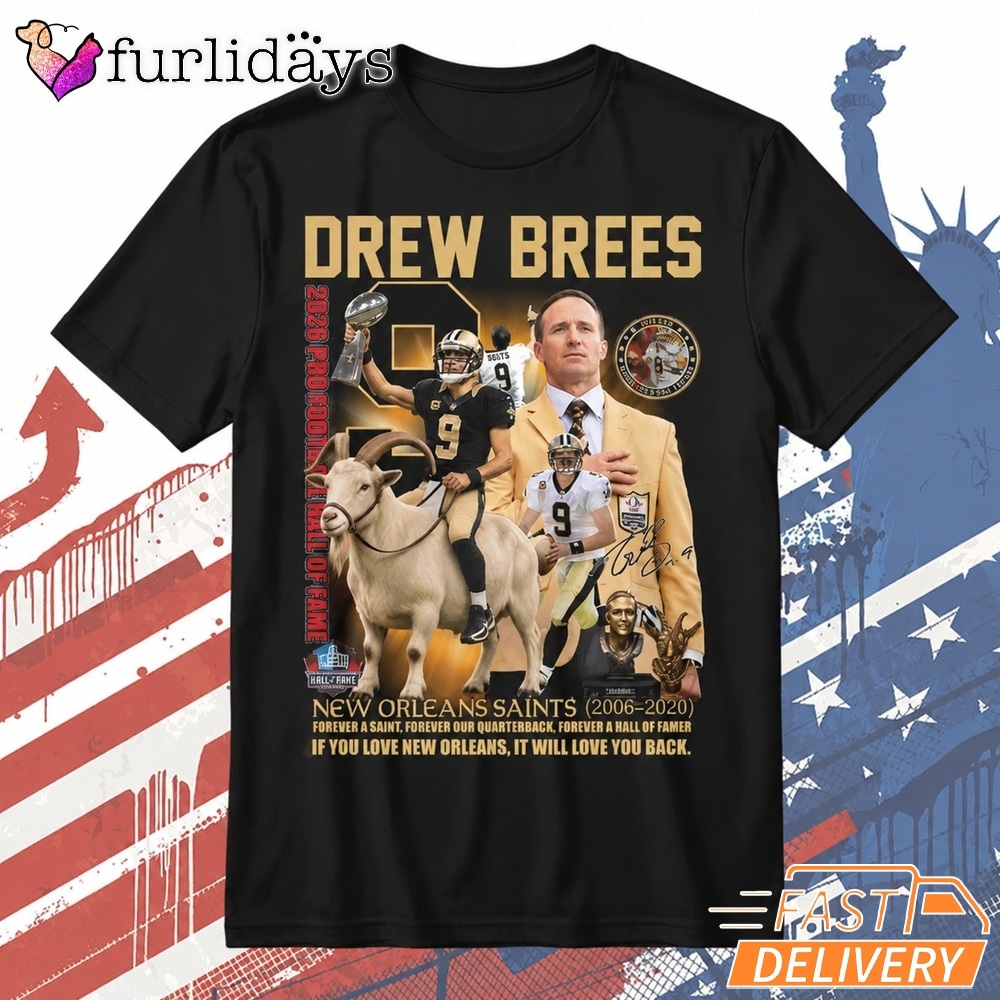 Drew Brees T-Shirt, New Orleans Saints Hall Of Fame Football Tribute Tee