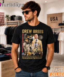 Drew Brees T-Shirt, New Orleans Saints Hall Of Fame Football Tribute Tee Men