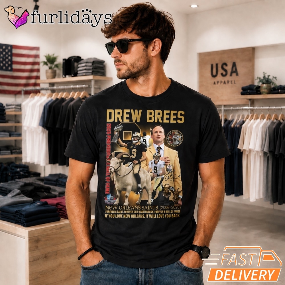 Drew Brees T-Shirt, New Orleans Saints Hall Of Fame Football Tribute Tee Men