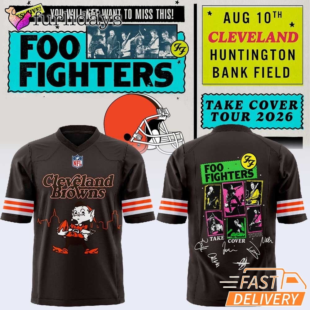 Foo Fighters x Cleveland Browns Take Cover Tour 2026 Black Jersey – Concert Graphic