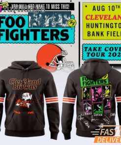 Foo Fighters x Cleveland Browns Take Cover Tour 2026 Brown Hoodie – Concert Football Hoodie