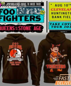 Foo Fighters x Cleveland Browns Take Cover Tour 2026 Brown Hoodie – Dawg Pound Graphic