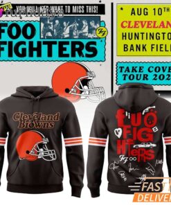Foo Fighters x Cleveland Browns Take Cover Tour 2026 Brown Hoodie – Huntington Bank Field